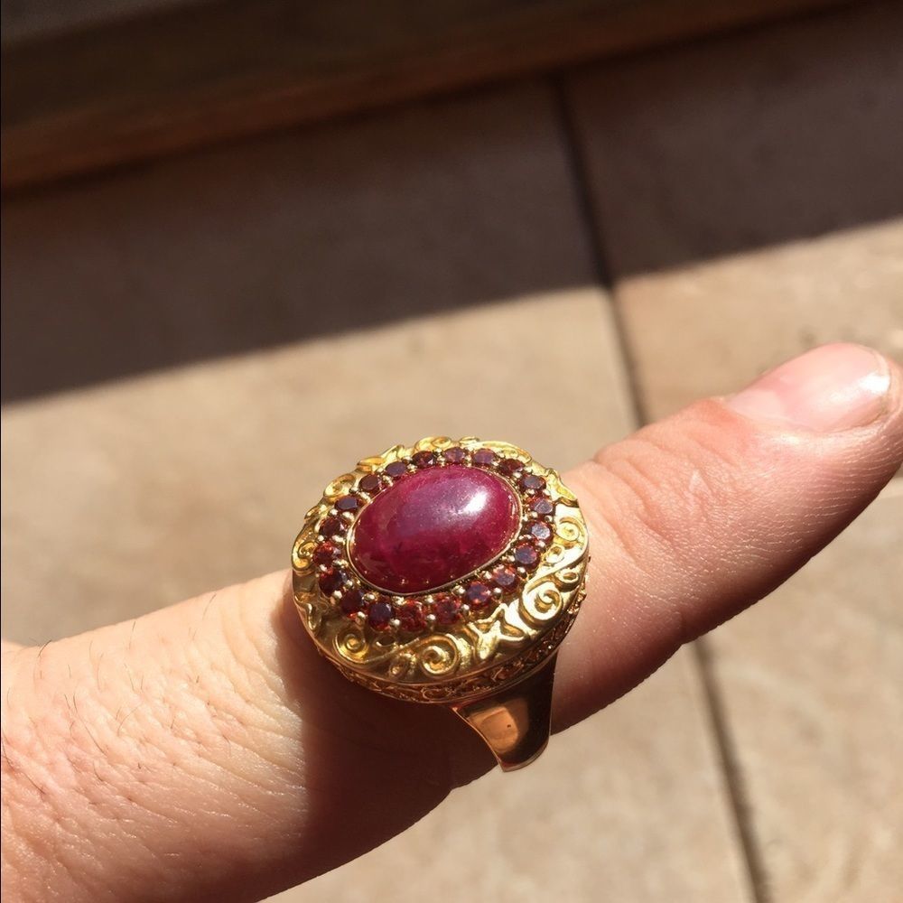Gold Over Ster Silver Ruby Garnet Ring 9.75